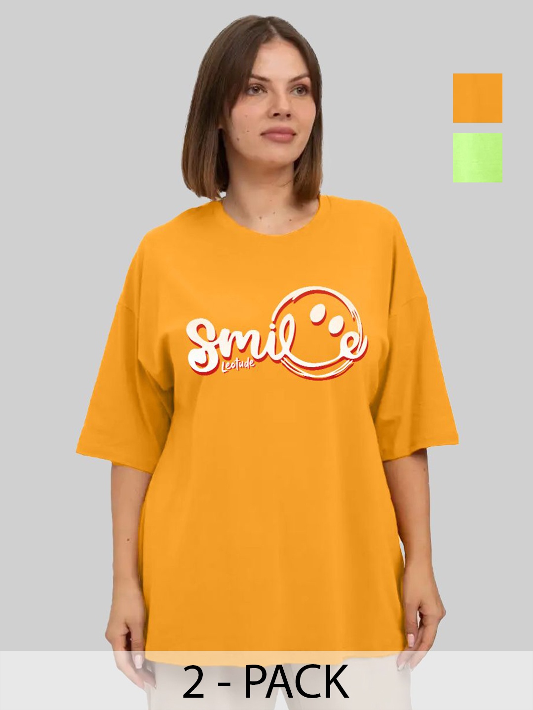 Leotude Women Pack Of 2 Typography Printed Round Neck Cotton Oversized T-shirts, Mustard
Leotude Women Pack Of 2 Typography Printed Round Neck Cotton Oversized T-shirts, Mustard
