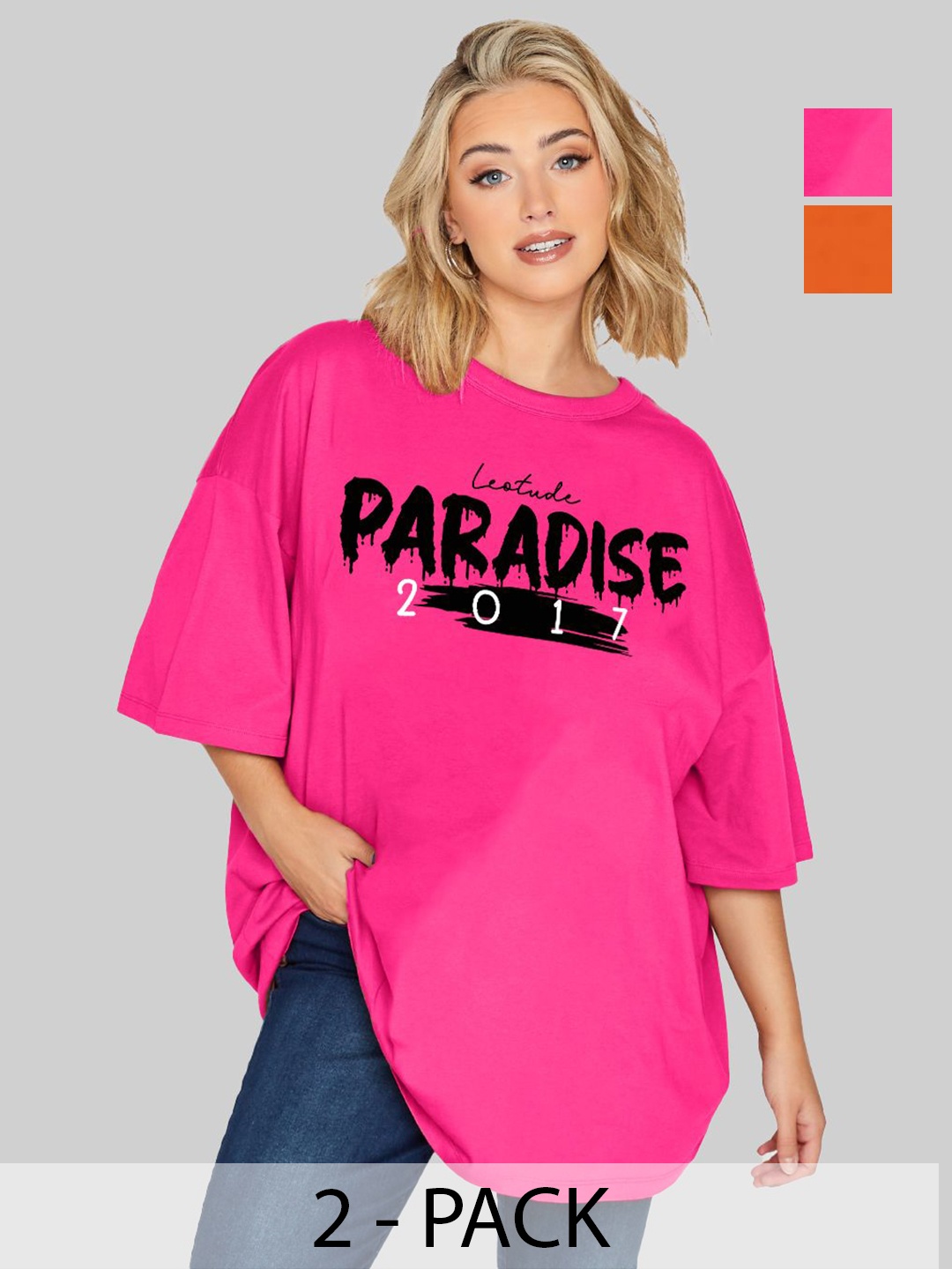 Leotude Women Pack Of 2 Typography Printed Round Neck Cotton Oversized T-shirts, Pink
Leotude Women Pack Of 2 Typography Printed Round Neck Cotton Oversized T-shirts, Pink