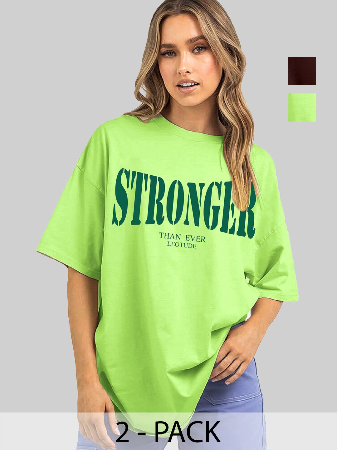 Leotude Women Pack Of 2 Typography Printed Round Neck Cotton Oversized T-shirts, Green
Leotude Women Pack Of 2 Typography Printed Round Neck Cotton Oversized T-shirts, Green