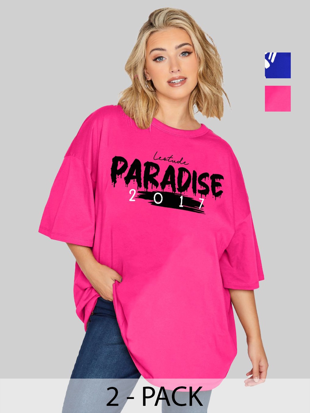 Leotude Women Pack Of 2 Typography Printed Round Neck Cotton Oversized T-shirts, Pink
Leotude Women Pack Of 2 Typography Printed Round Neck Cotton Oversized T-shirts, Pink