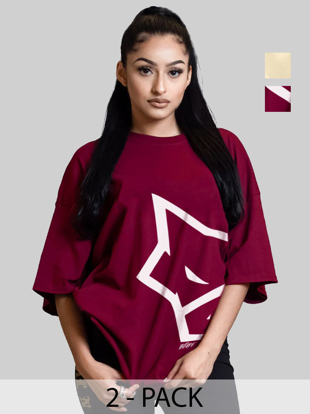 Leotude Women Pack Of 2 Typography Printed Round Neck Cotton Oversized T-shirts, Maroon
Leotude Women Pack Of 2 Typography Printed Round Neck Cotton Oversized T-shirts, Maroon