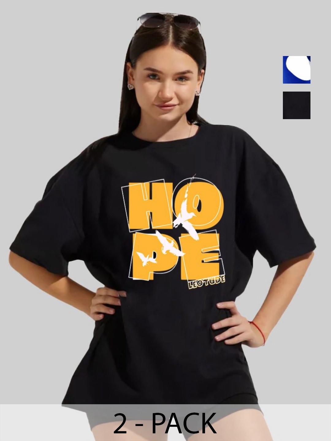 Leotude Women Pack Of 2 Typography Printed Round Neck Cotton Oversized T-shirts, Black
Leotude Women Pack Of 2 Typography Printed Round Neck Cotton Oversized T-shirts, Black