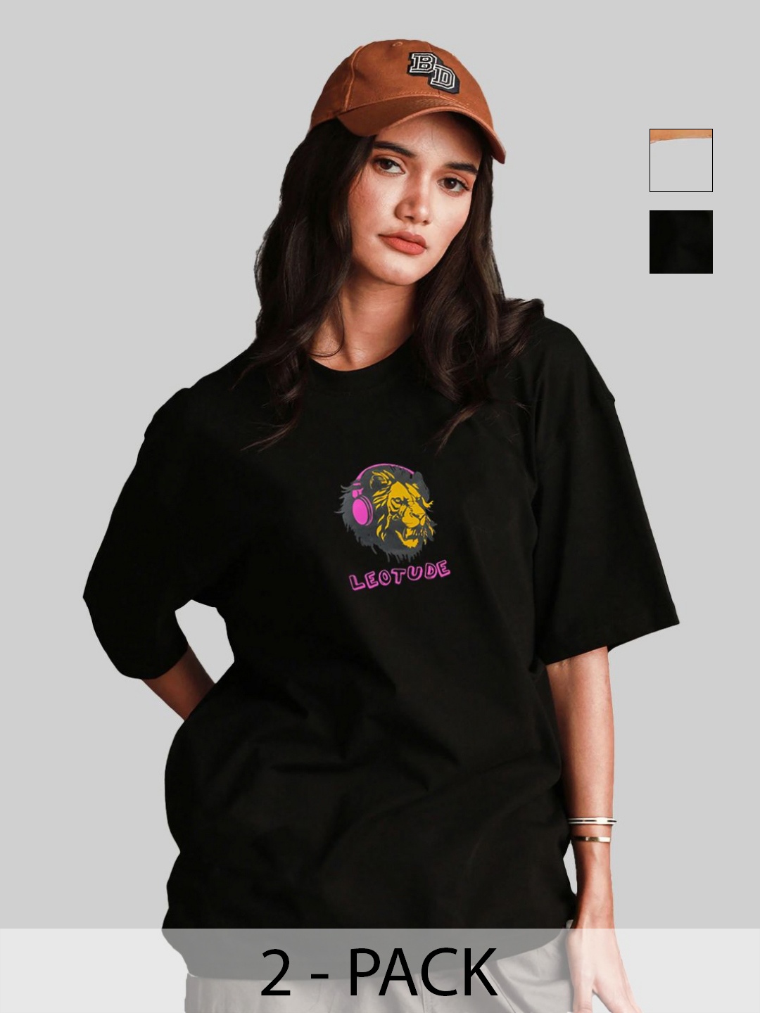 Leotude Women Pack Of 2 Graphic Printed Round Neck Cotton Oversized T-shirts, Black
Leotude Women Pack Of 2 Graphic Printed Round Neck Cotton Oversized T-shirts, Black