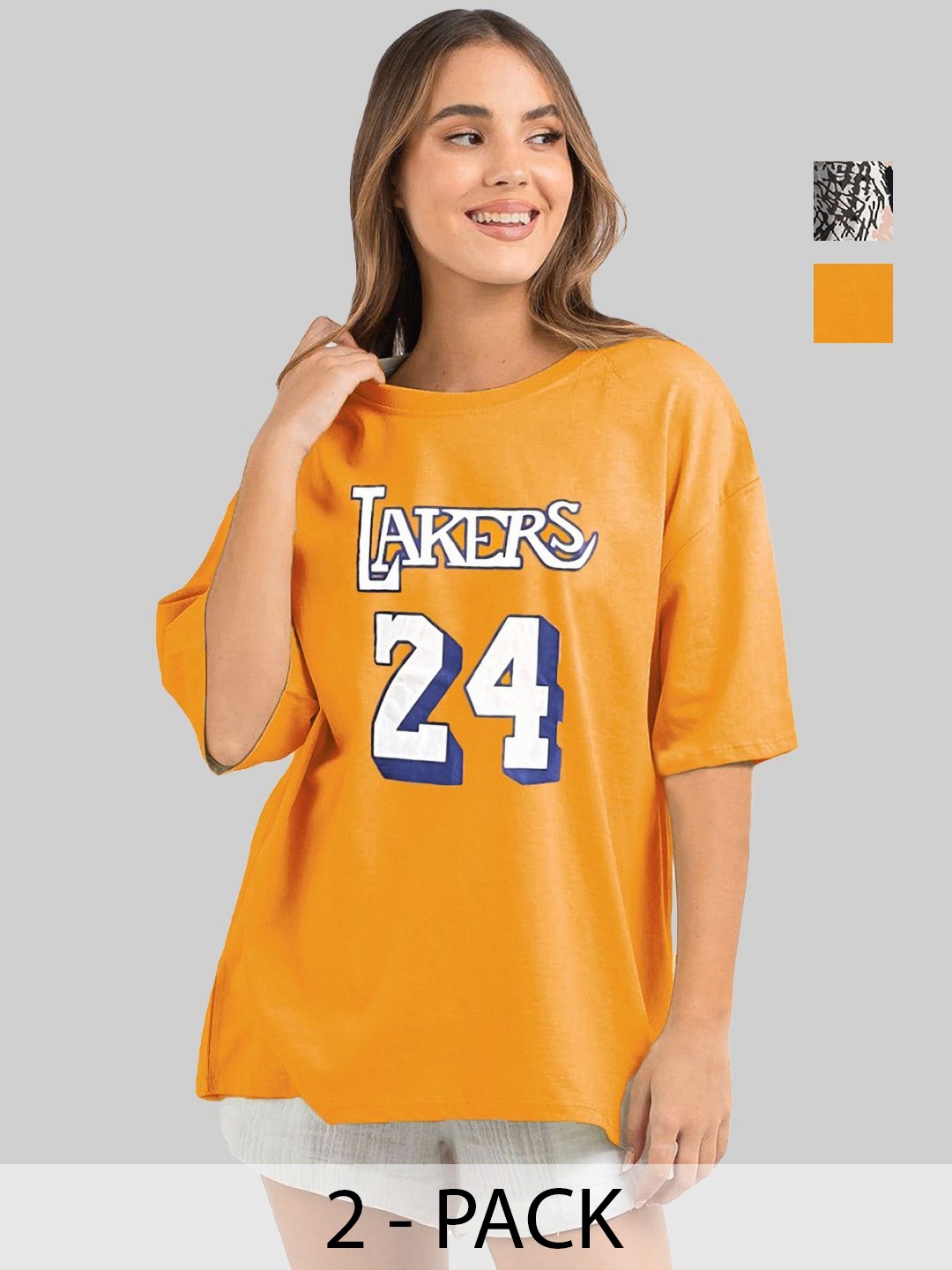 Leotude Women Pack Of 2 Graphic Printed Round Neck Cotton Oversized T-shirts, Mustard
Leotude Women Pack Of 2 Graphic Printed Round Neck Cotton Oversized T-shirts, Mustard