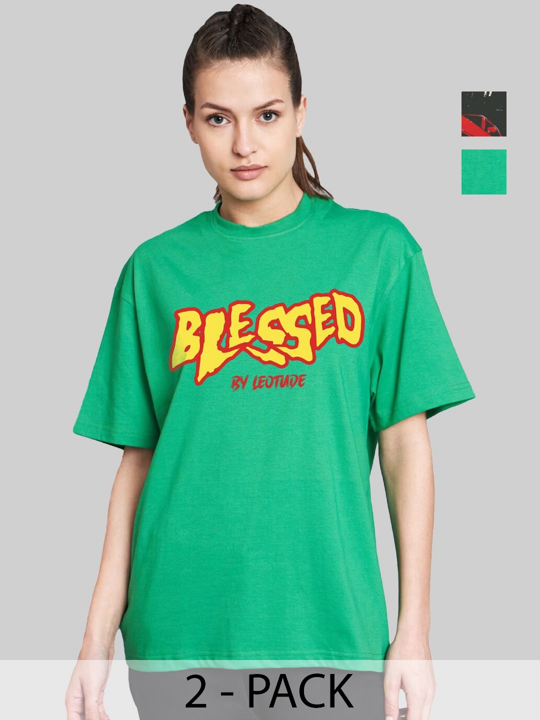 Leotude Women Pack Of 2 Graphic Printed Round Neck Cotton Oversized T-shirts, Green
Leotude Women Pack Of 2 Graphic Printed Round Neck Cotton Oversized T-shirts, Green