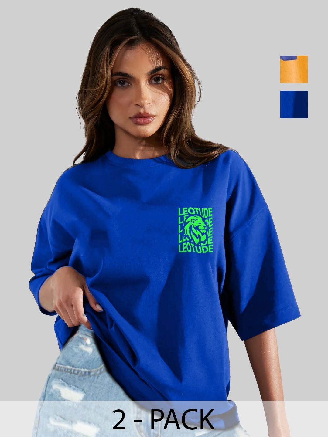 Leotude Women Pack Of 2 Typography Printed Round Neck Cotton Oversized T-shirts, Blue
Leotude Women Pack Of 2 Typography Printed Round Neck Cotton Oversized T-shirts, Blue