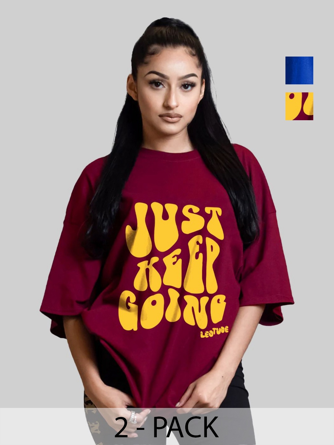 Leotude Women Pack Of 2 Typography Printed Round Neck Cotton Oversized T-shirts, Maroon
Leotude Women Pack Of 2 Typography Printed Round Neck Cotton Oversized T-shirts, Maroon