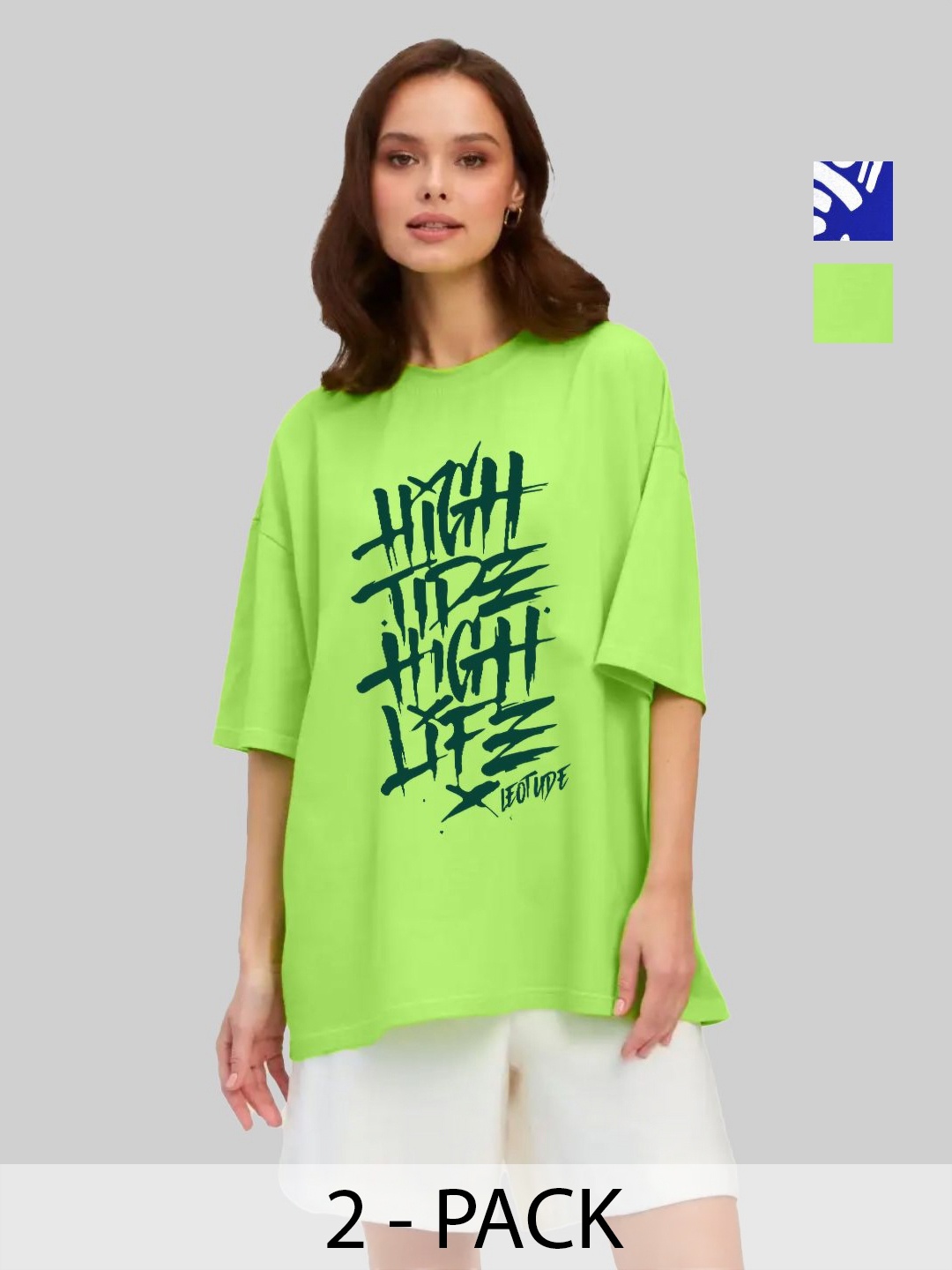 Leotude Women Pack Of 2 Typography Printed Round Neck Cotton Oversized T-shirts, Green
Leotude Women Pack Of 2 Typography Printed Round Neck Cotton Oversized T-shirts, Green
