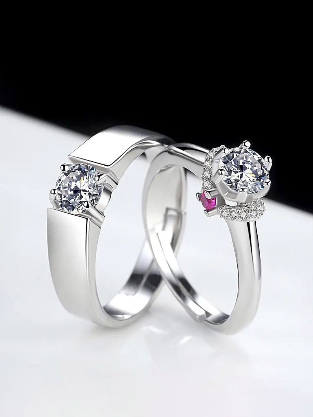 Jewels Galaxy Valentine's Set Of 2 Silver-Plated CZ Studded Adjustable Couple Finger Rings
Jewels Galaxy Valentine's Set Of 2 Silver-Plated CZ Studded Adjustable Couple Finger Rings