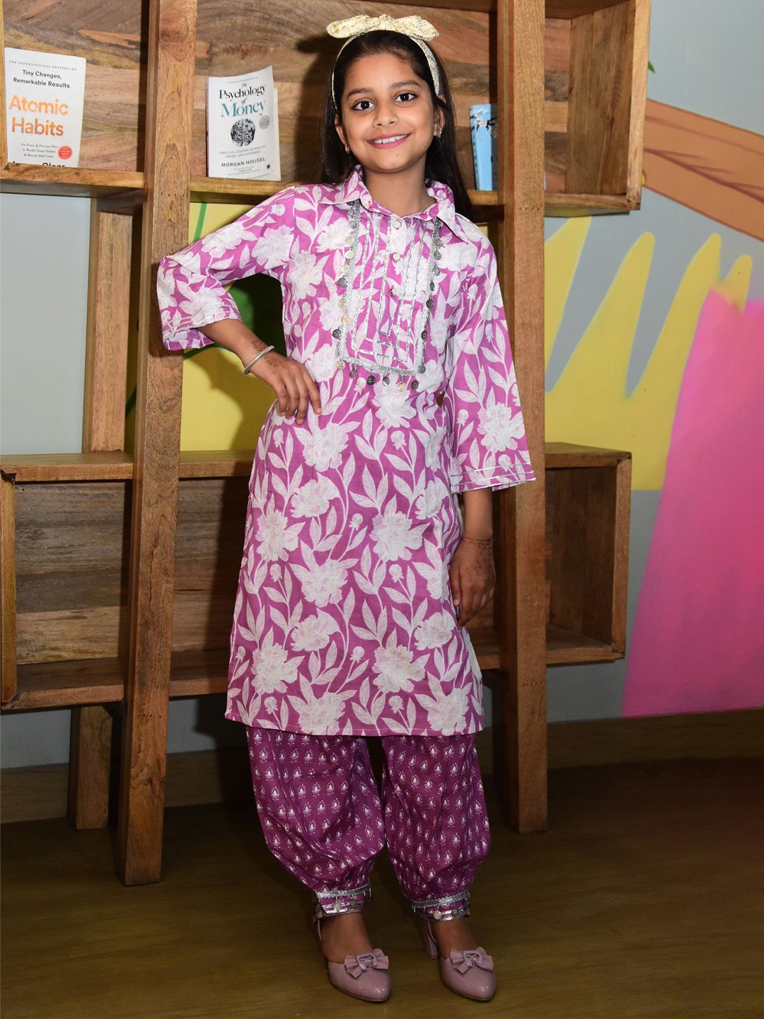 ZITRA Girls Floral Printed Shirt Collar Regular Gotta Patti Pure Cotton Kurta With Salwar, Purple
ZITRA Girls Floral Printed Shirt Collar Regular Gotta Patti Pure Cotton Kurta With Salwar, Purple
