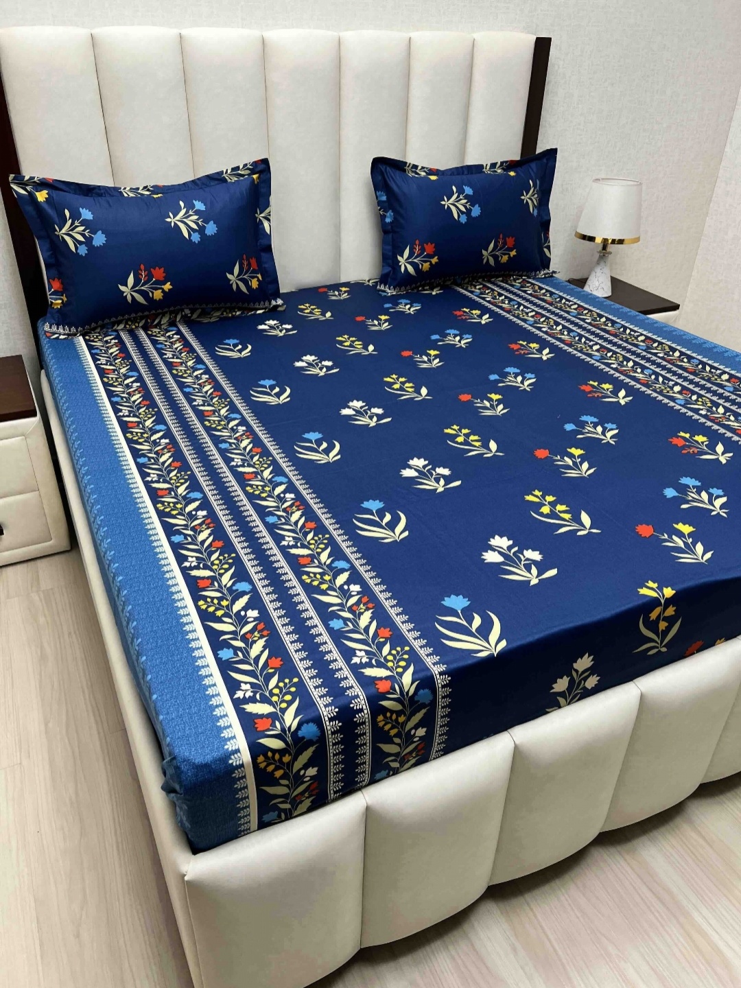 Pure Decor Passion Fur Blue & Yellow Floral Cotton 250 TC Queen Bedsheet Set-2.28mx2.54m
Pure Decor Passion Fur Blue & Yellow Floral Cotton 250 TC Queen Bedsheet Set-2.28mx2.54m