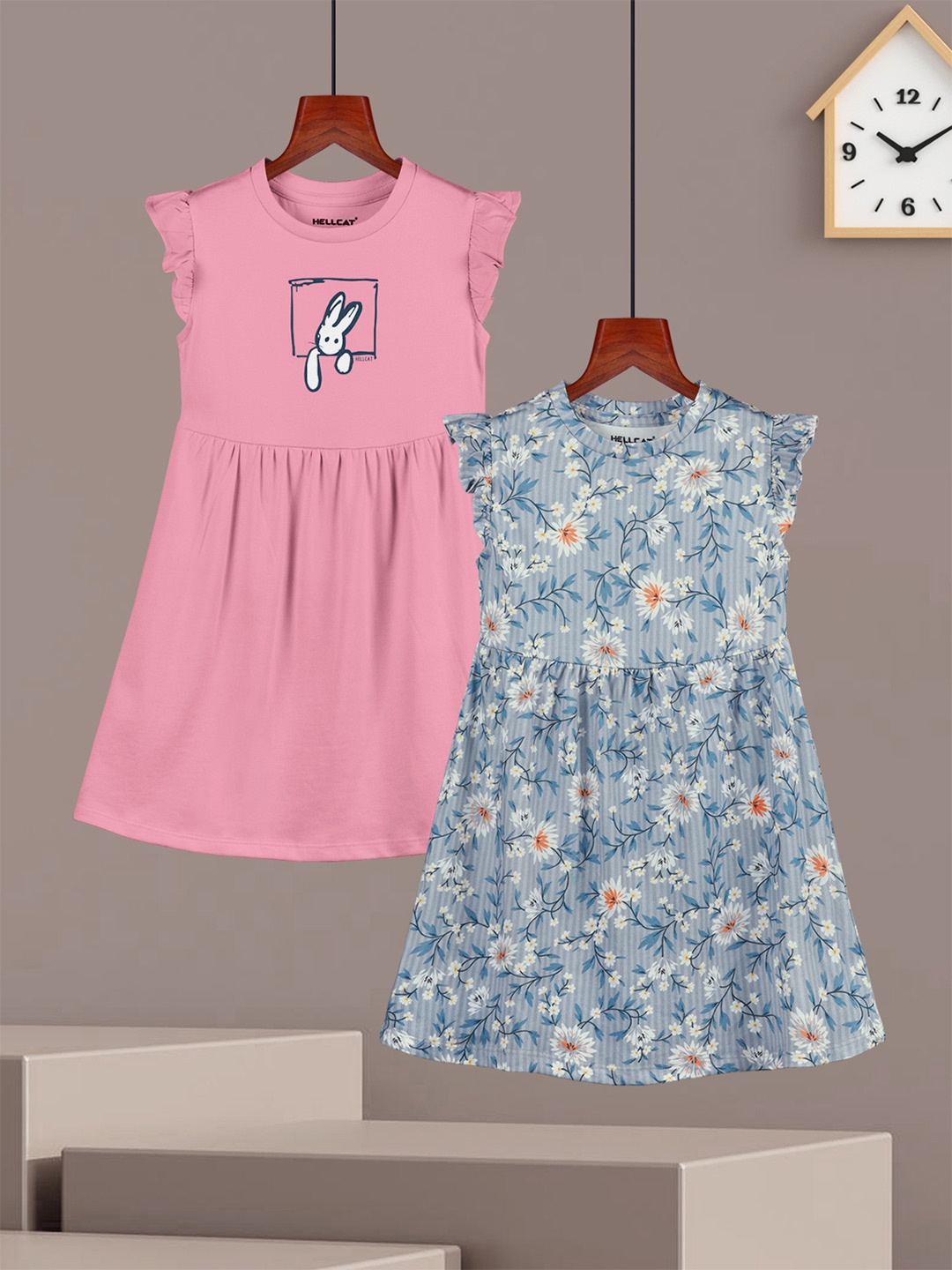 HELLCAT Girls Pack Of 2 Cotton Floral Printed Knee Length Fit and Flare Dress, Pink
HELLCAT Girls Pack Of 2 Cotton Floral Printed Knee Length Fit and Flare Dress, Pink