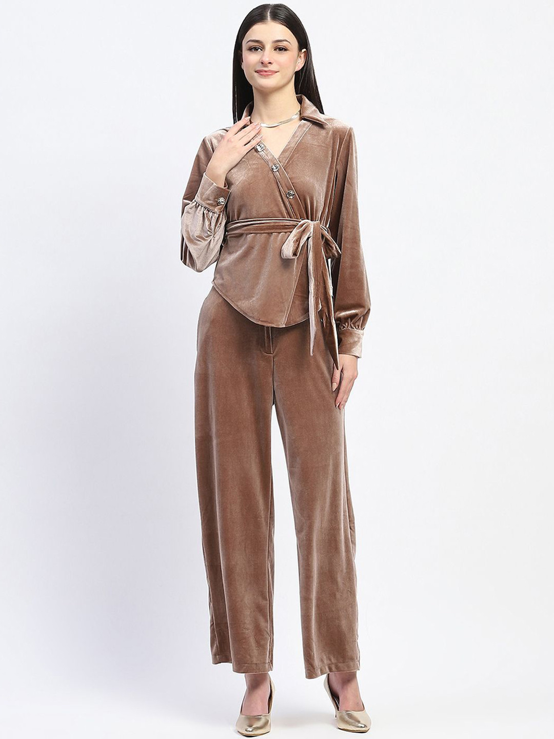 Madame Shirt Collar Long Sleeves Top With Trouser, Brown
Madame Shirt Collar Long Sleeves Top With Trouser, Brown