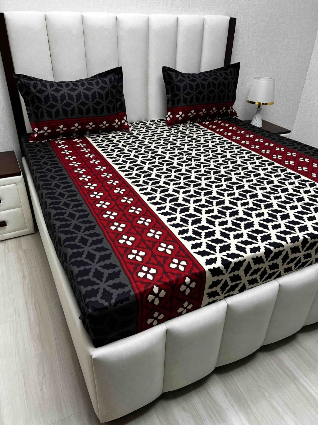 Pure Decor Red & White Geometric Pure Cotton 350 TC Queen Bedsheet Set 2.28 m x 2.54 m
Pure Decor Red & White Geometric Pure Cotton 350 TC Queen Bedsheet Set 2.28 m x 2.54 m