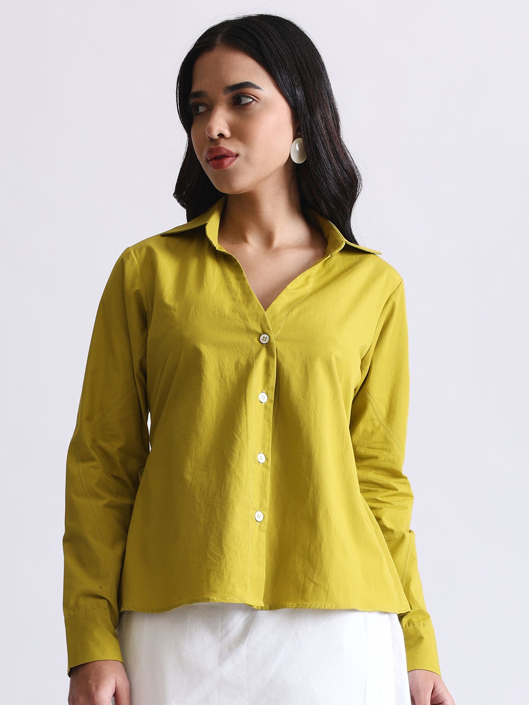 NH KAPDEWALA Women Comfort Fit Spread Collar Solid Cotton Casual Shirt, Lime green
NH KAPDEWALA Women Comfort Fit Spread Collar Solid Cotton Casual Shirt, Lime green
