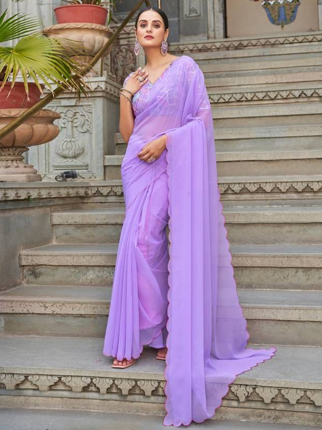 Sanwariya Silk Pure Georgette Saree With Blouse Piece, Purple 
Sanwariya Silk Pure Georgette Saree With Blouse Piece, Purple