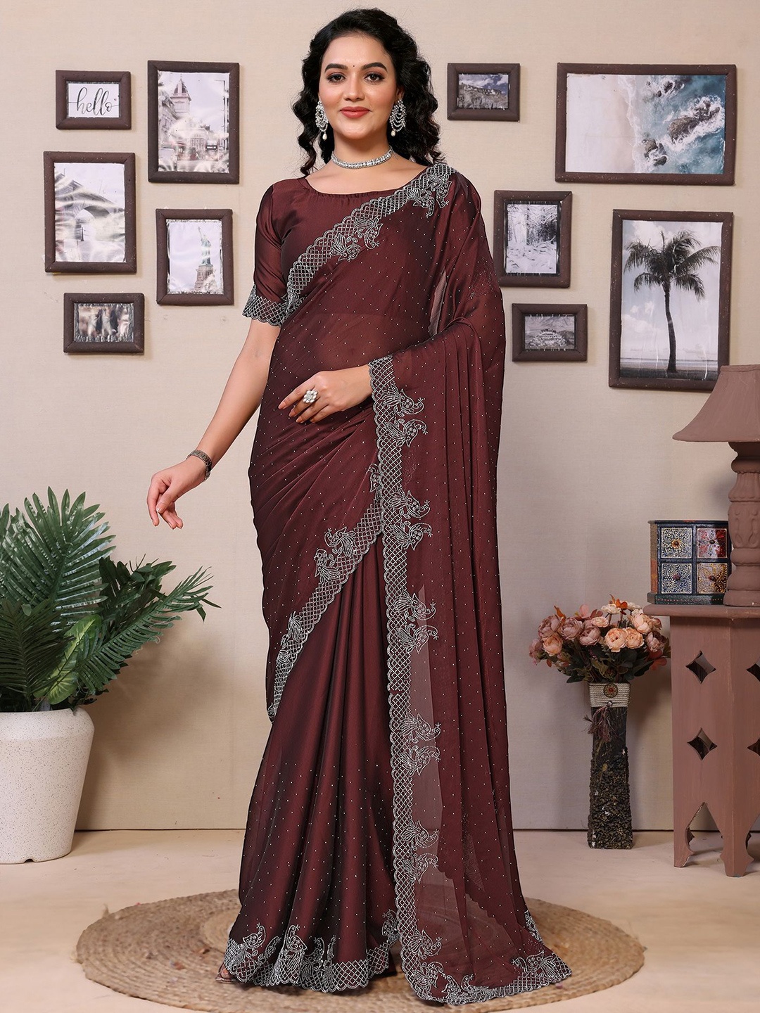 Ekta Textiles Embellished Beads and Stones Pure Georgette Ready To Wear Saree, Brown
Ekta Textiles Embellished Beads and Stones Pure Georgette Ready To Wear Saree, Brown