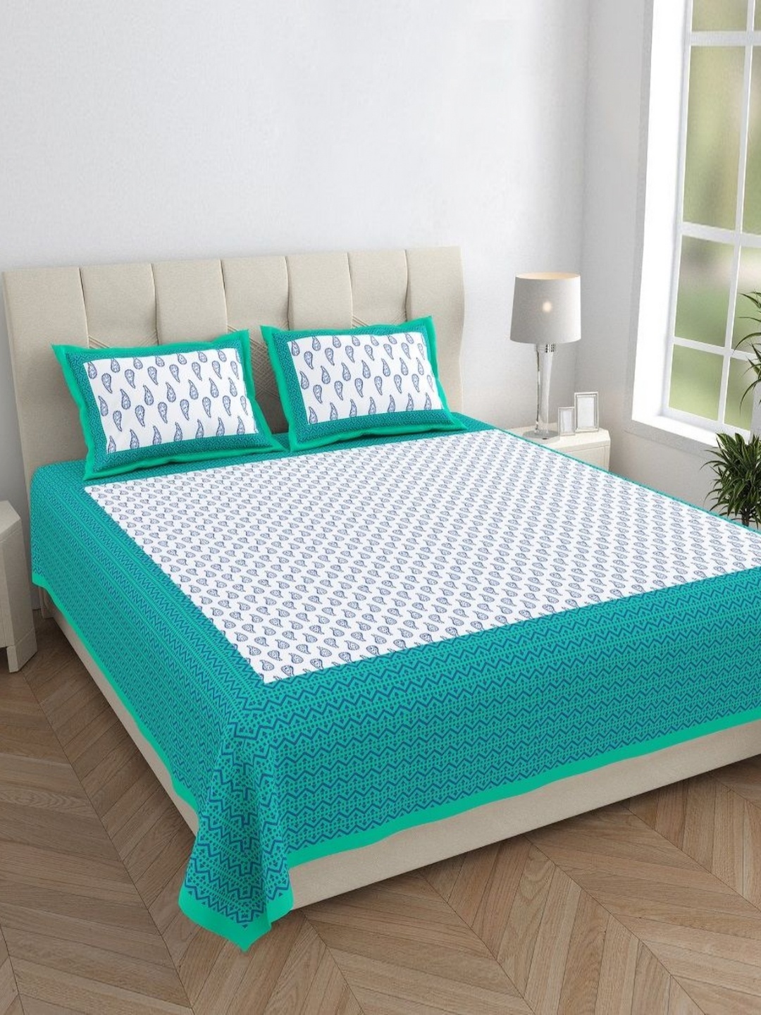 HOMELINE Turquoise Blue & White Ethnic Cotton 144 TC Double Queen Bedsheet Set-2.35mx2.15m
HOMELINE Turquoise Blue & White Ethnic Cotton 144 TC Double Queen Bedsheet Set-2.35mx2.15m