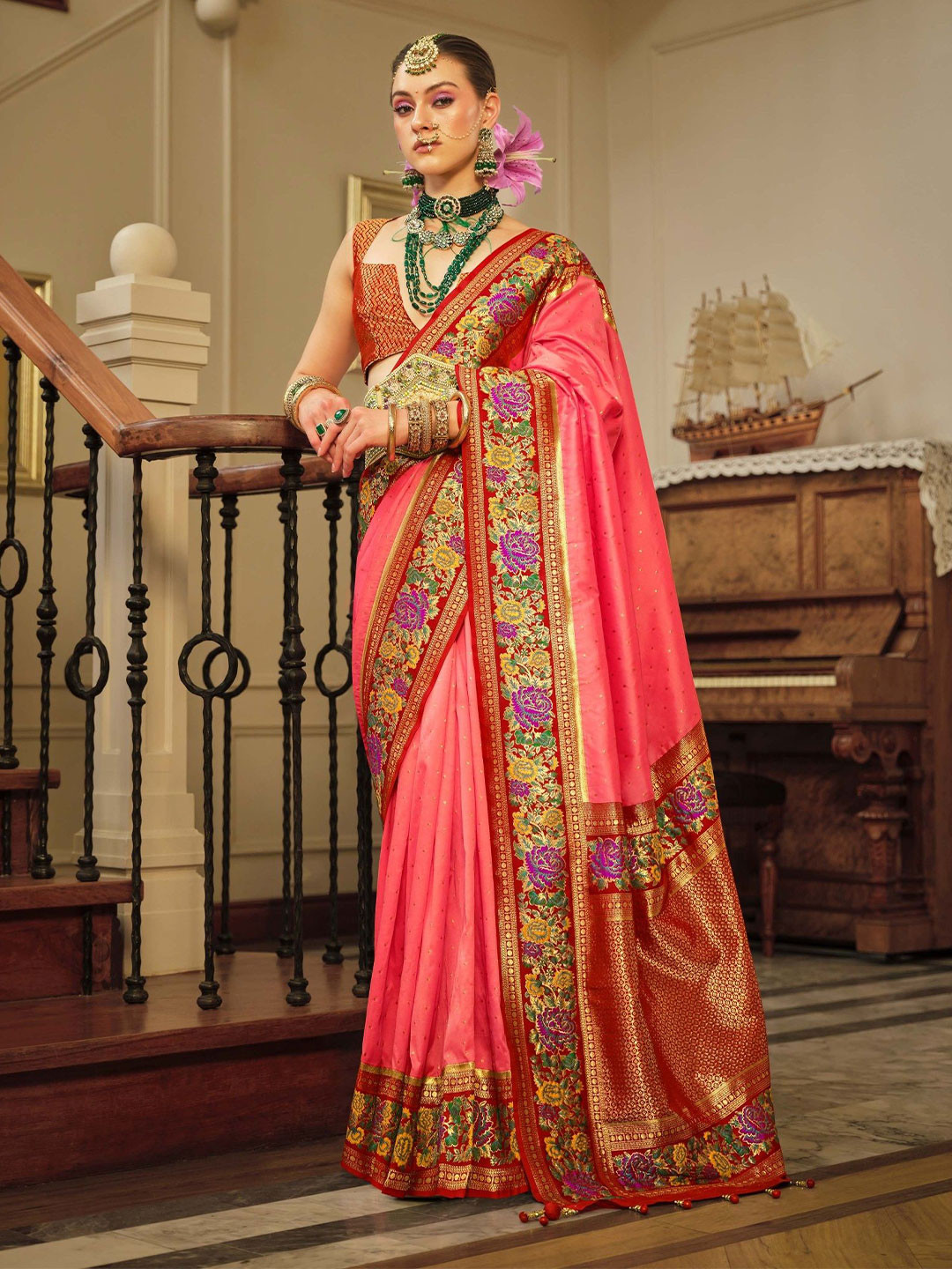 MAHALASA Women Ethnic Motifs Woven Design Zari Pure Silk Banarasi Saree, Pink
MAHALASA Women Ethnic Motifs Woven Design Zari Pure Silk Banarasi Saree, Pink