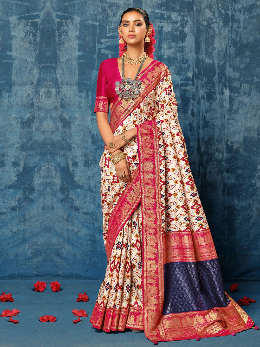 House of Pataudi Printed With Zari Border Tussar Silk Saree With Unstitched Blouse, Cream
House of Pataudi Printed With Zari Border Tussar Silk Saree With Unstitched Blouse, Cream