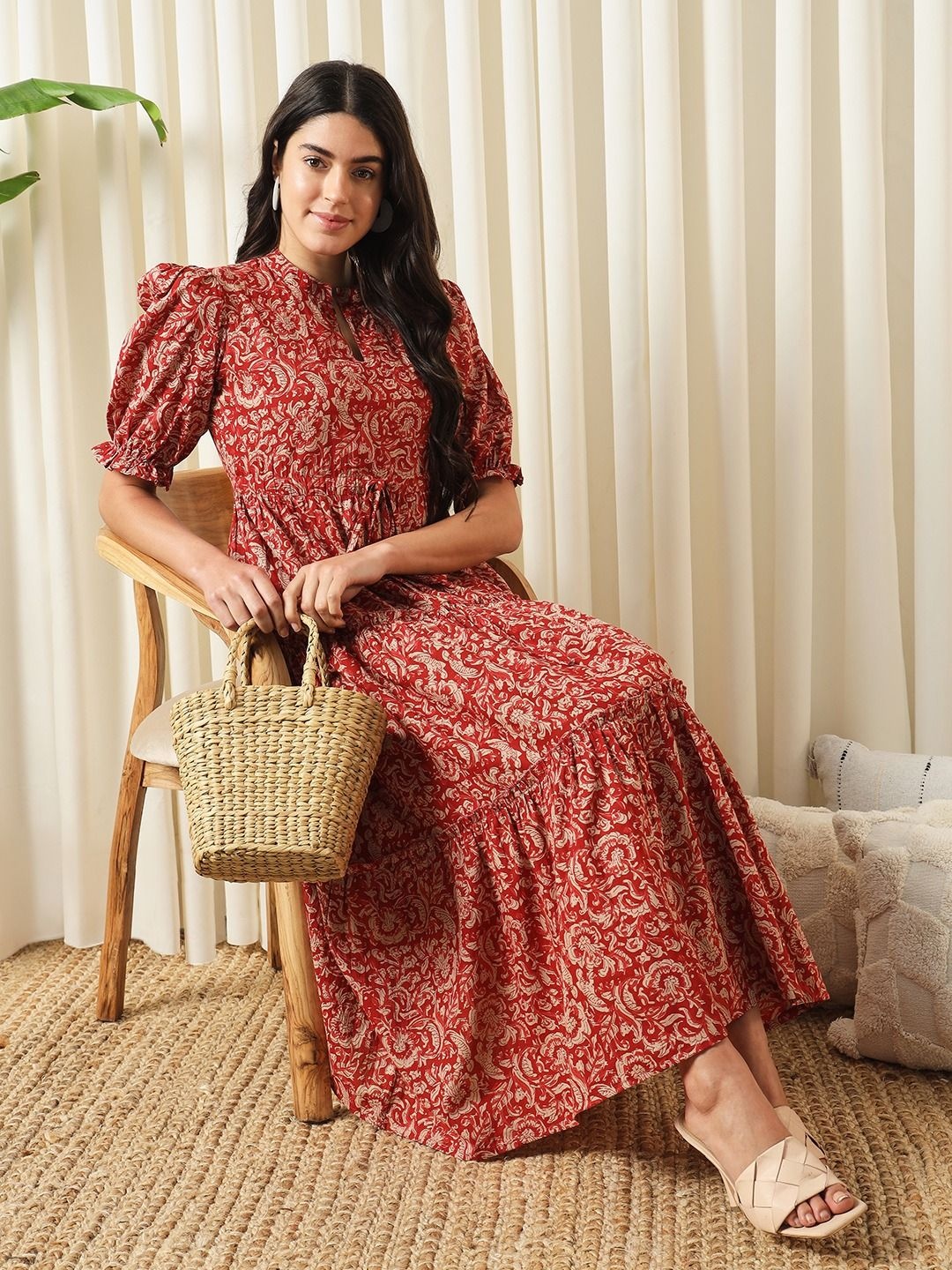 Jaitpuriya Women Cotton Ethnic Motifs Printed Puff Sleeve Fit & Flare Midi Dress, Red
Jaitpuriya Women Cotton Ethnic Motifs Printed Puff Sleeve Fit & Flare Midi Dress, Red