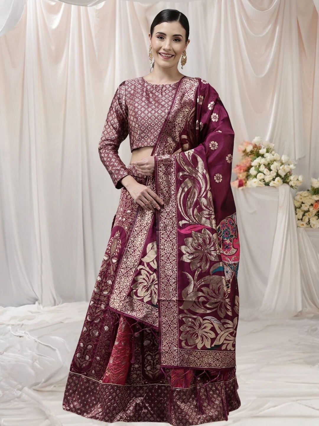 KAZIA Woven Design Zari Work Semi-Stitched Lehenga & Unstitched Blouse With Dupatta, Purple
KAZIA Woven Design Zari Work Semi-Stitched Lehenga & Unstitched Blouse With Dupatta, Purple