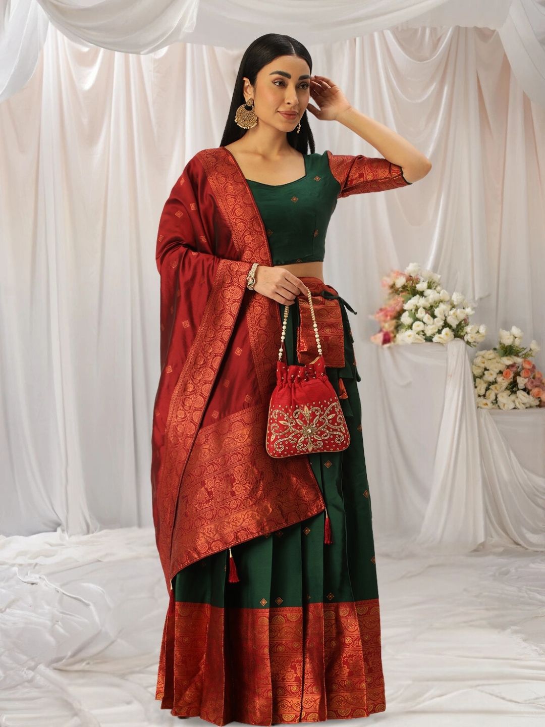 KAZIA Woven Design Zari Work Semi-Stitched Lehenga & Unstitched Blouse With Dupatta, Green
KAZIA Woven Design Zari Work Semi-Stitched Lehenga & Unstitched Blouse With Dupatta, Green