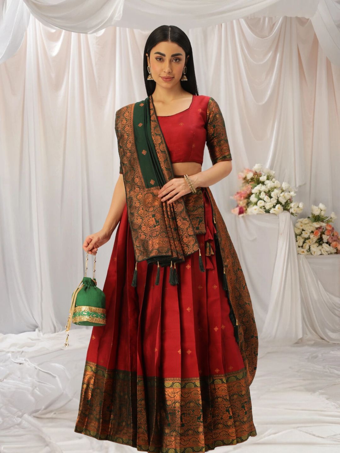 KAZIA Woven Design Zari Work Semi-Stitched Lehenga & Unstitched Blouse With Dupatta, Red
KAZIA Woven Design Zari Work Semi-Stitched Lehenga & Unstitched Blouse With Dupatta, Red