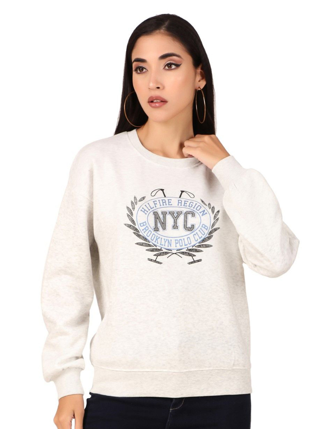 HILFIRE REGION Women Printed Round Neck Sweatshirt, White
HILFIRE REGION Women Printed Round Neck Sweatshirt, White