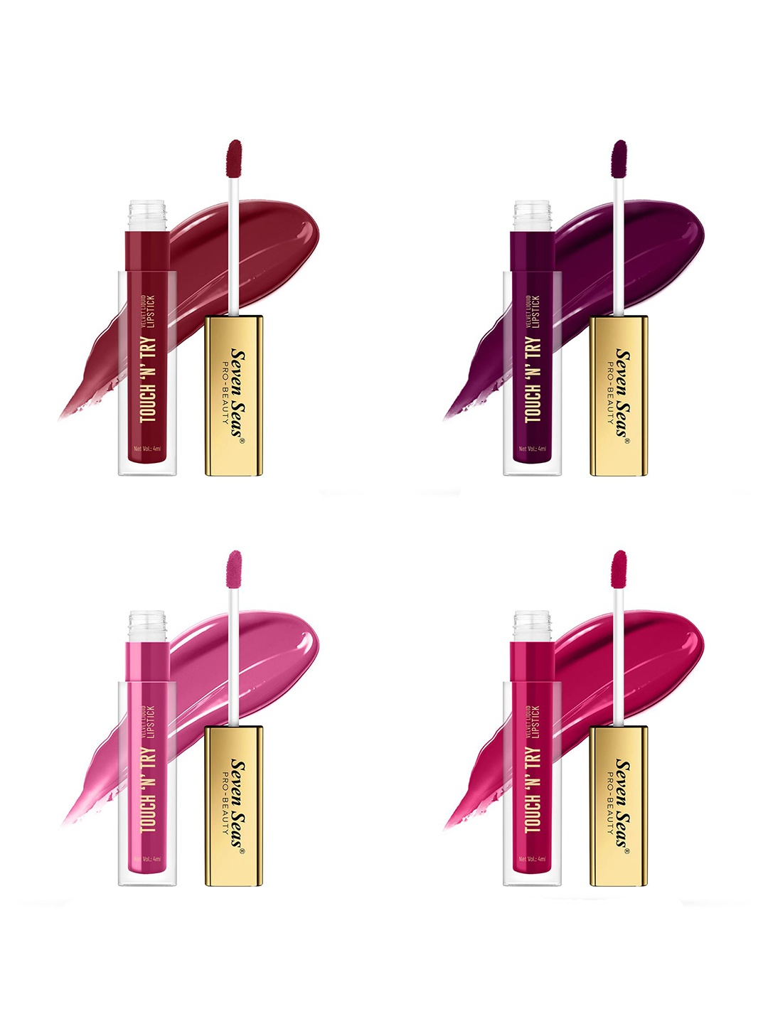 Seven Seas Touch N Try Set Of 4 Velvet Matte Liquid Lipstick - 4ml Each- 01 - 02 - 03 - 04, Red
Seven Seas Touch N Try Set Of 4 Velvet Matte Liquid Lipstick - 4ml Each- 01 - 02 - 03 - 04, Red