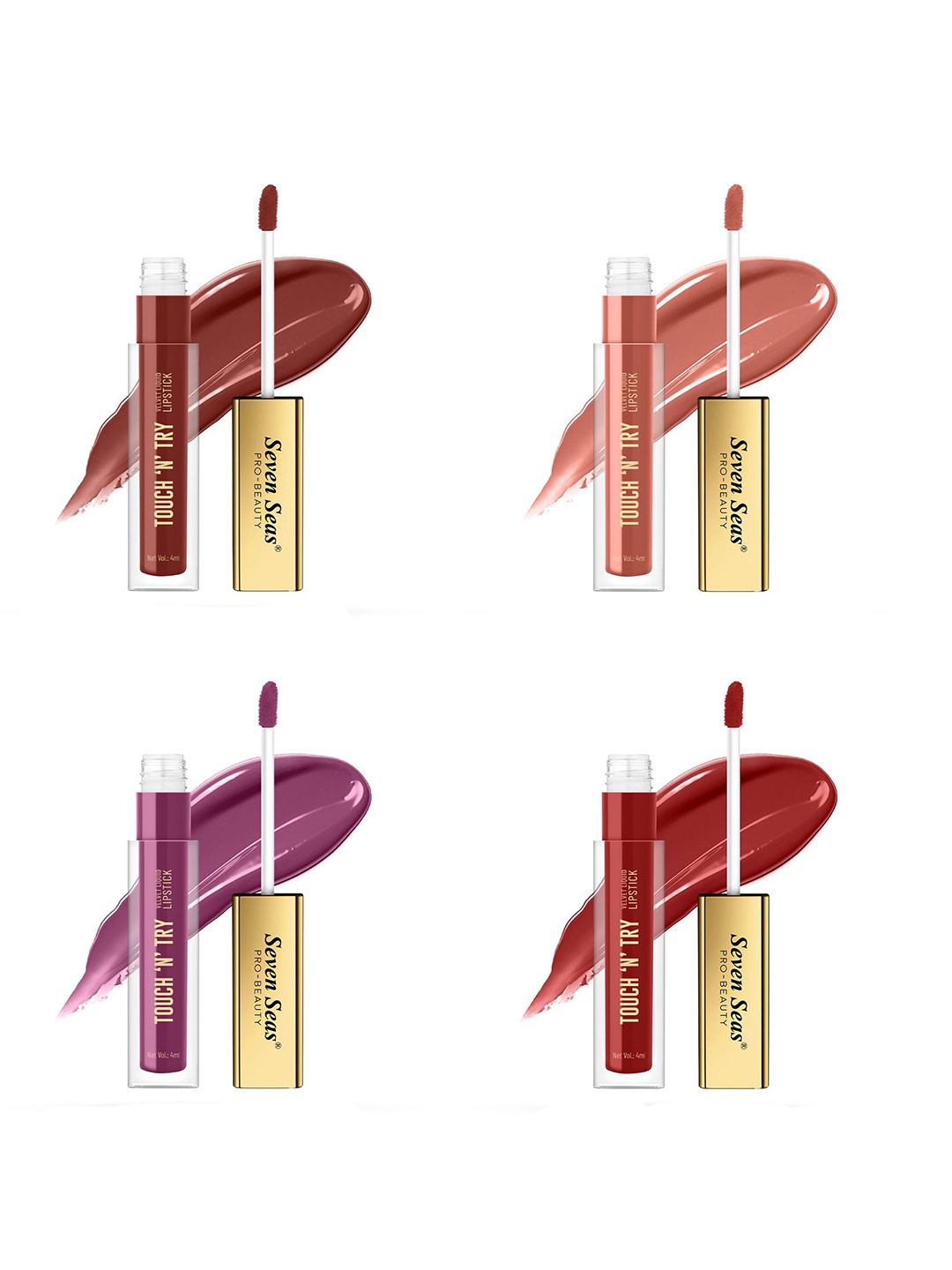 Seven Seas Touch N Try Set Of 4 Velvet Matte Liquid Lipstick - 4 ml Each - 05-08-09-10, Brown
Seven Seas Touch N Try Set Of 4 Velvet Matte Liquid Lipstick - 4 ml Each - 05-08-09-10, Brown