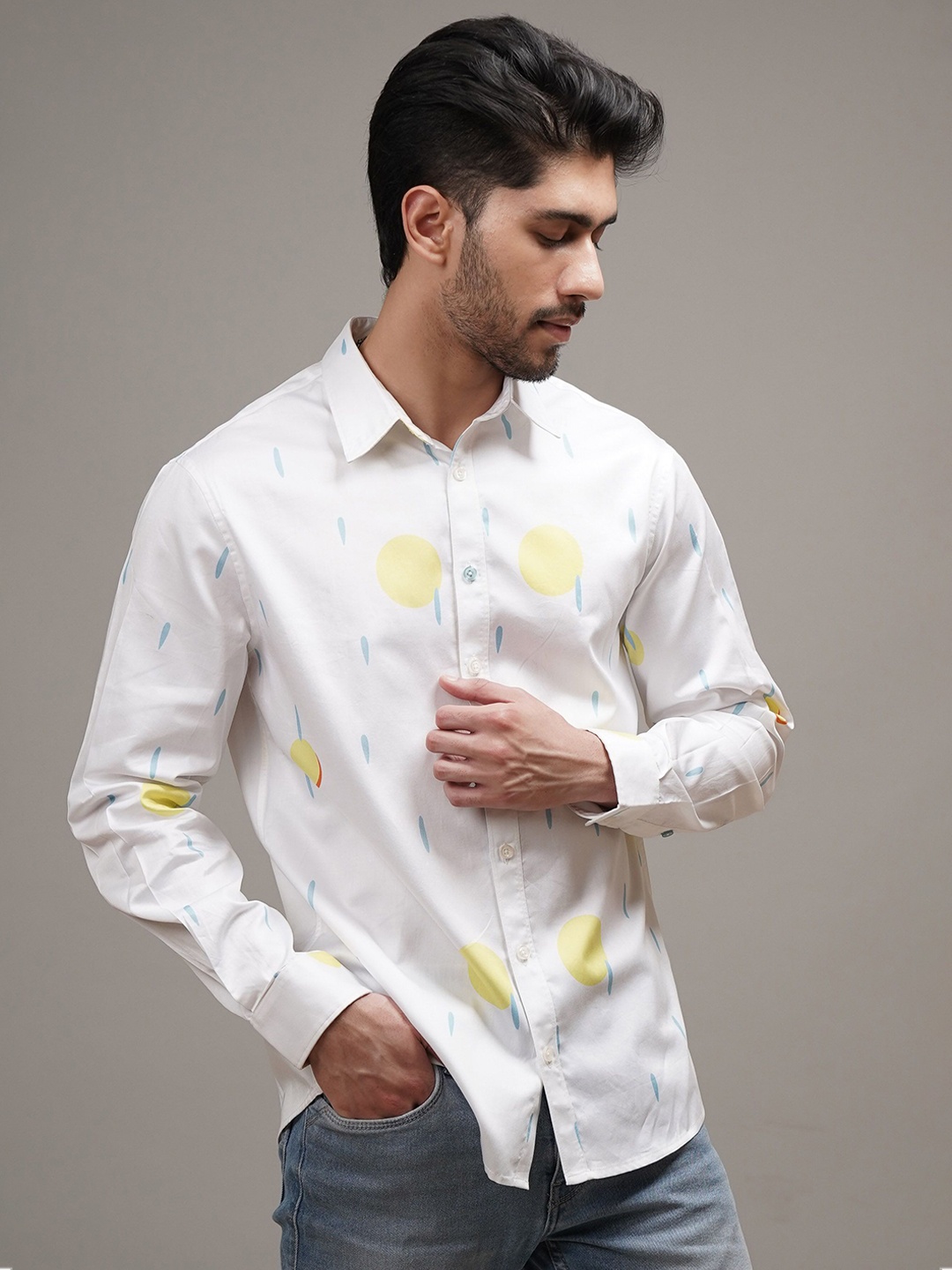 CLUBHAVANA Comfort Fit Raindrop Radiance Printed Spread Collar Cotton Casual Shirt, White
CLUBHAVANA Comfort Fit Raindrop Radiance Printed Spread Collar Cotton Casual Shirt, White