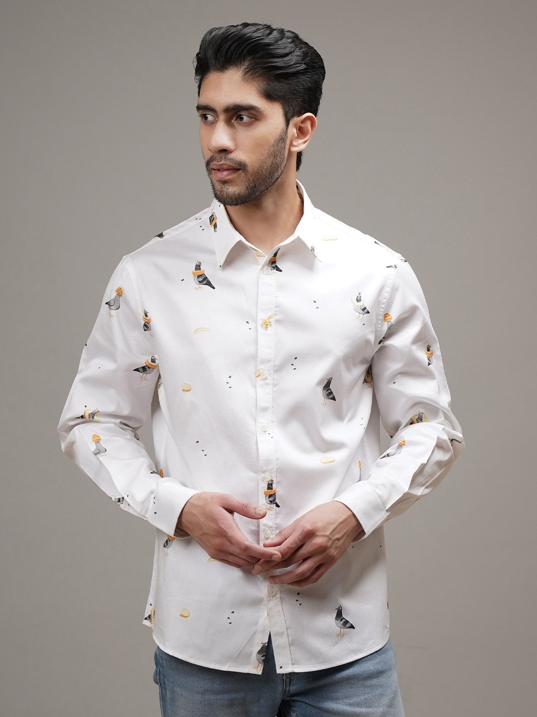 CLUBHAVANA Men Comfort Spread Collar Conversational Printed Cotton Casual Shirt, White
CLUBHAVANA Men Comfort Spread Collar Conversational Printed Cotton Casual Shirt, White