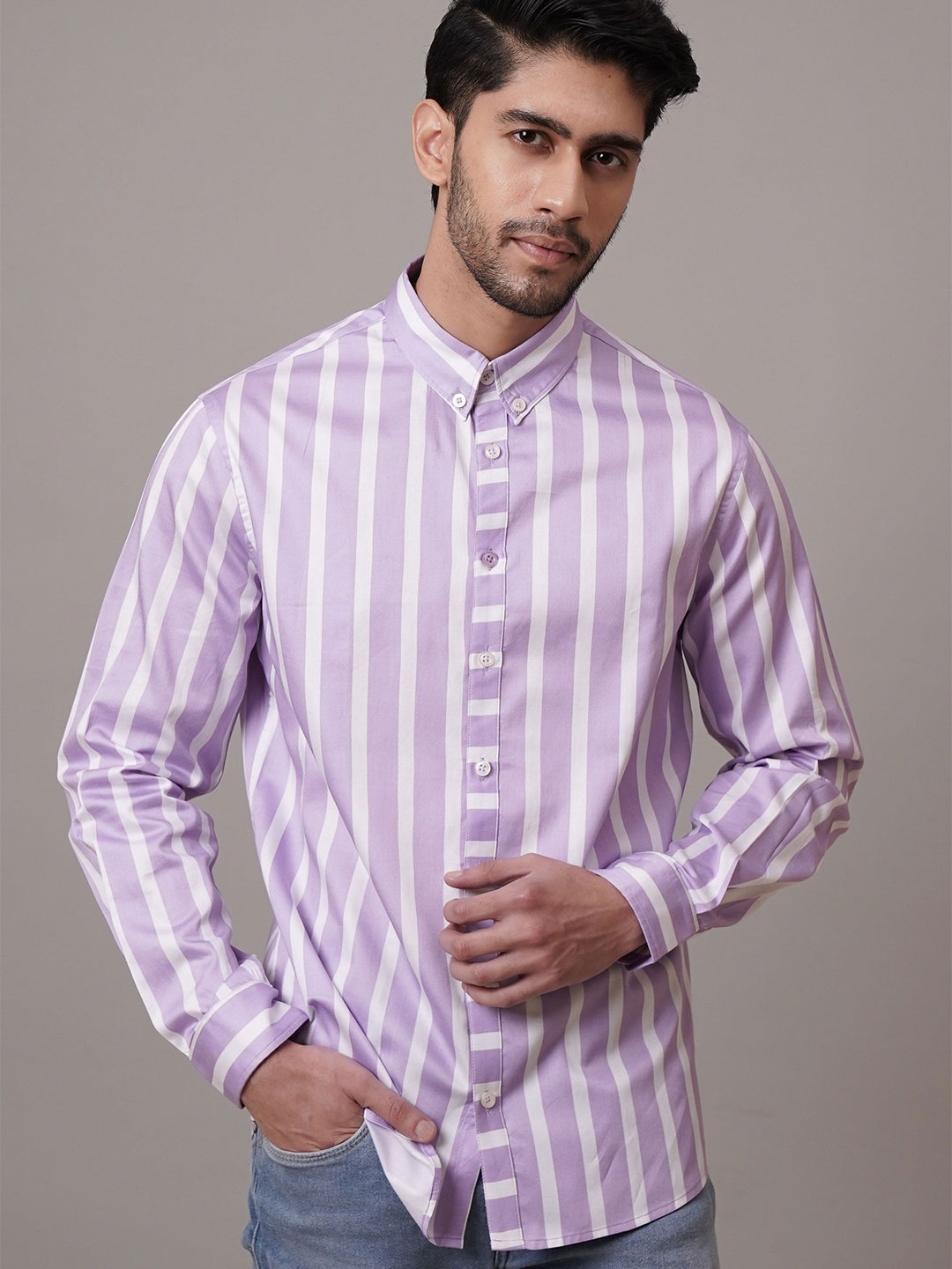CLUBHAVANA Men Comfort Button-Down Collar Vertical Striped Cotton Casual Shirt, Lavender
CLUBHAVANA Men Comfort Button-Down Collar Vertical Striped Cotton Casual Shirt, Lavender