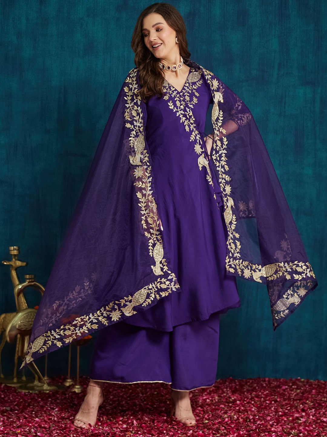 RAJGRANTH Floral Embroidered Sequinned Pure Silk Anarkali Kurta With Palazzo & Dupatta, Purple
RAJGRANTH Floral Embroidered Sequinned Pure Silk Anarkali Kurta With Palazzo & Dupatta, Purple