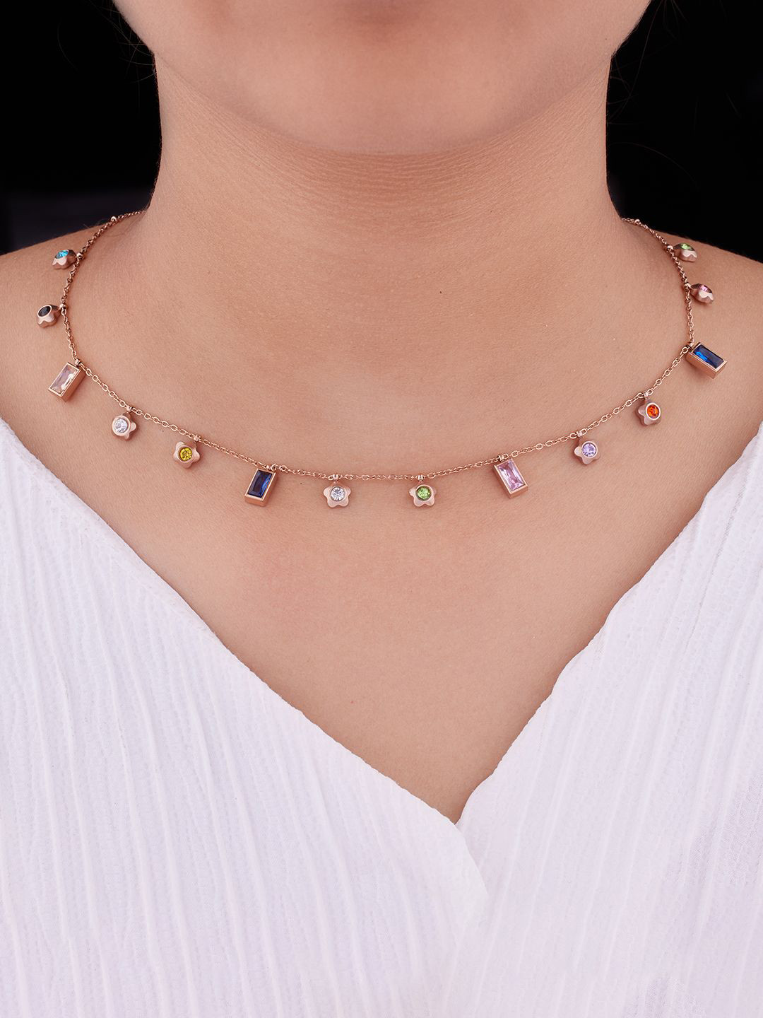 ANJNI CREATION Rose Gold-Plated AD Studded Stainless Steel Tarnish-Free Waterproof Chain
ANJNI CREATION Rose Gold-Plated AD Studded Stainless Steel Tarnish-Free Waterproof Chain