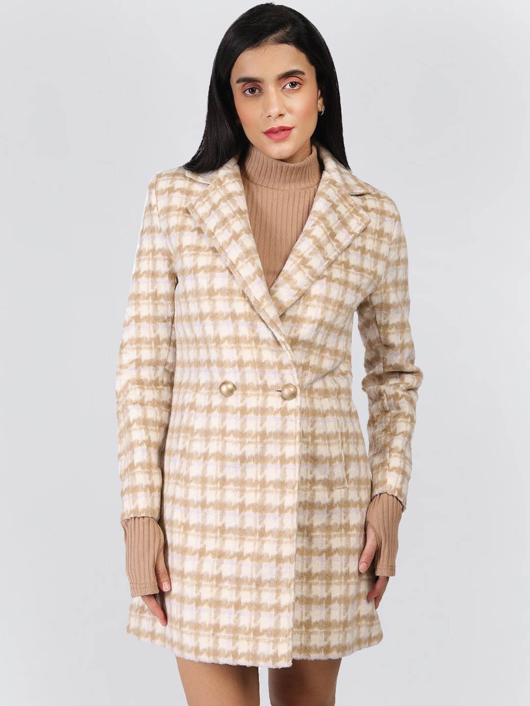 The Roadster Lifestyle Co Women Checked Notched Lapel Double Breasted Overcoat, Beige
The Roadster Lifestyle Co Women Checked Notched Lapel Double Breasted Overcoat, Beige