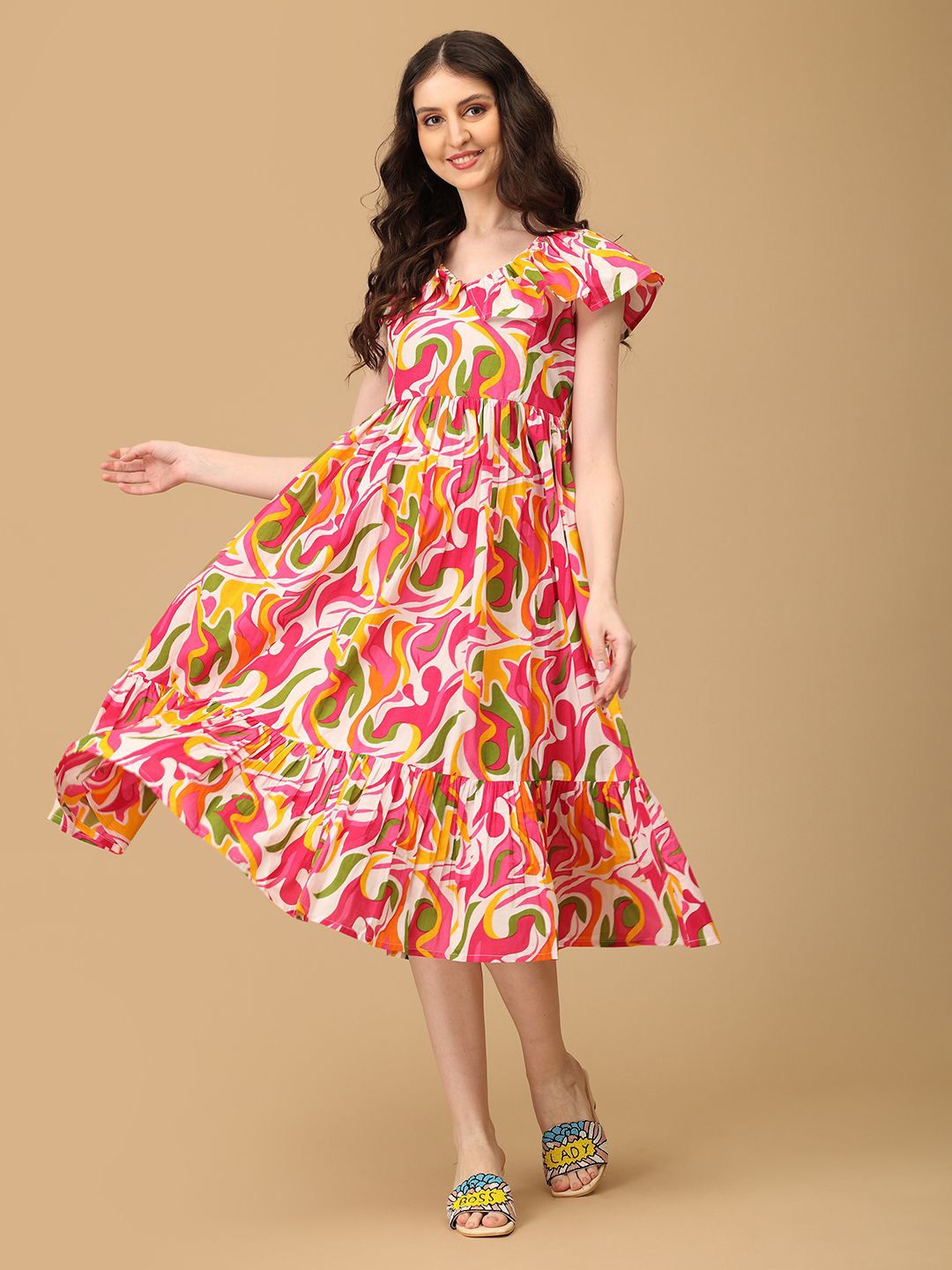 The Mom Store Women Floral Printed Flutter Sleeve Maternity A-Line Midi Dress, Multi
The Mom Store Women Floral Printed Flutter Sleeve Maternity A-Line Midi Dress, Multi