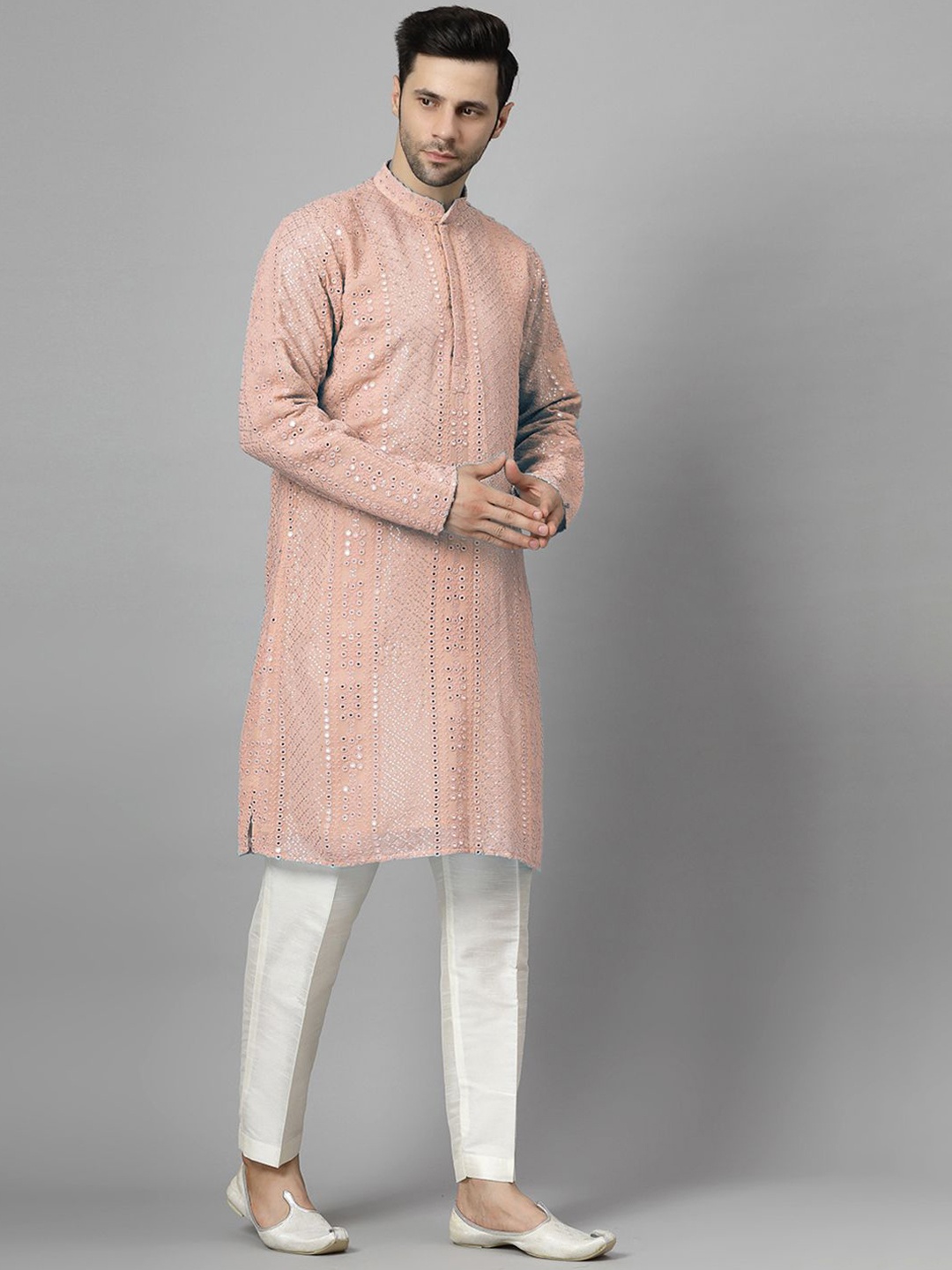 Utsav Fashion Embroidered Mirror Work Mandarin Collar Straight Kurta With Pyjamas, Peach
Utsav Fashion Embroidered Mirror Work Mandarin Collar Straight Kurta With Pyjamas, Peach