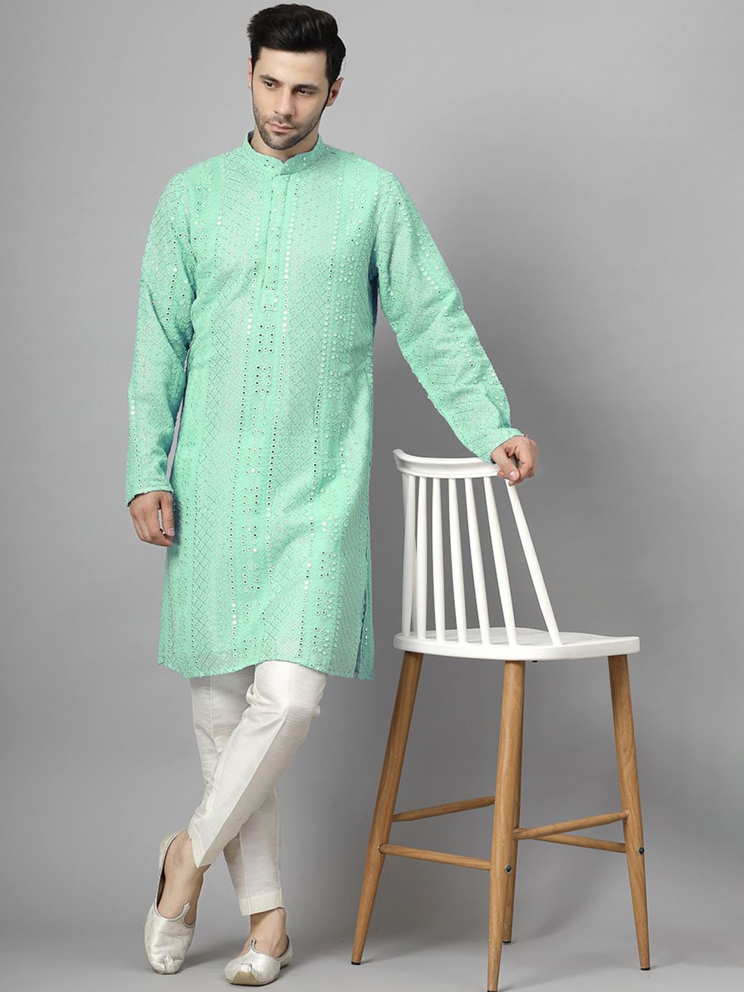 Utsav Fashion Embroidered Mirror Work Mandarin Collar Straight Kurta With Pyjamas, Green
Utsav Fashion Embroidered Mirror Work Mandarin Collar Straight Kurta With Pyjamas, Green