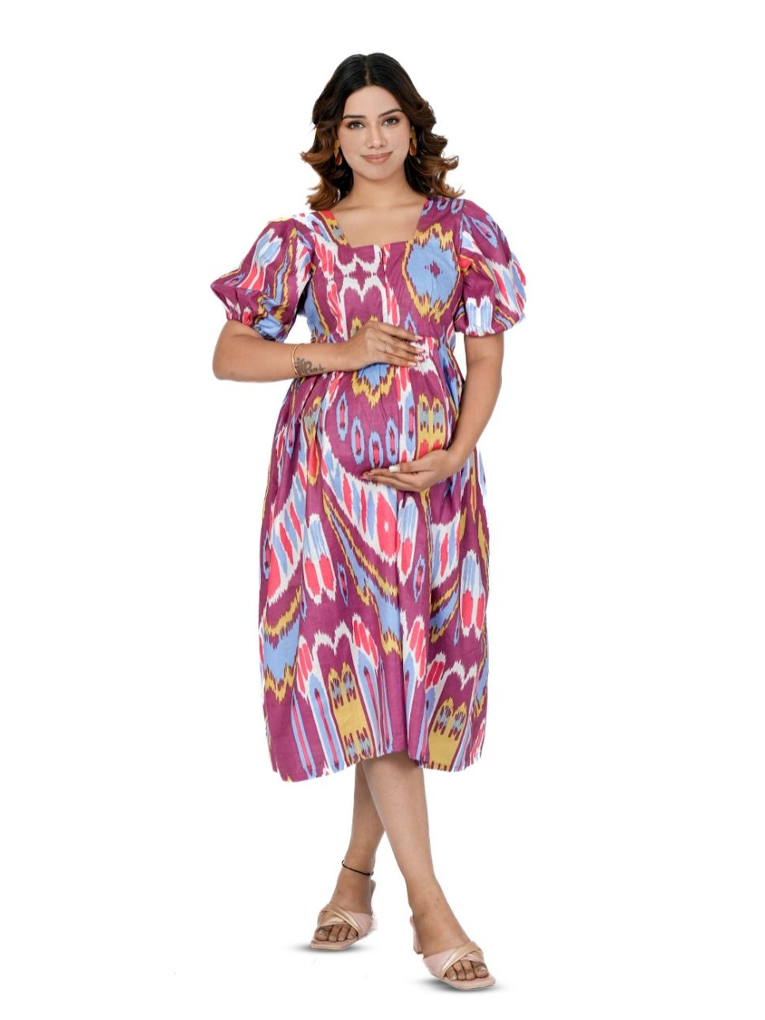 MOTHERHOOD BY SNEHAL Printed Square Neck Puff Sleeves Cotton Maternity A-Line Midi Dress, Pink
MOTHERHOOD BY SNEHAL Printed Square Neck Puff Sleeves Cotton Maternity A-Line Midi Dress, Pink