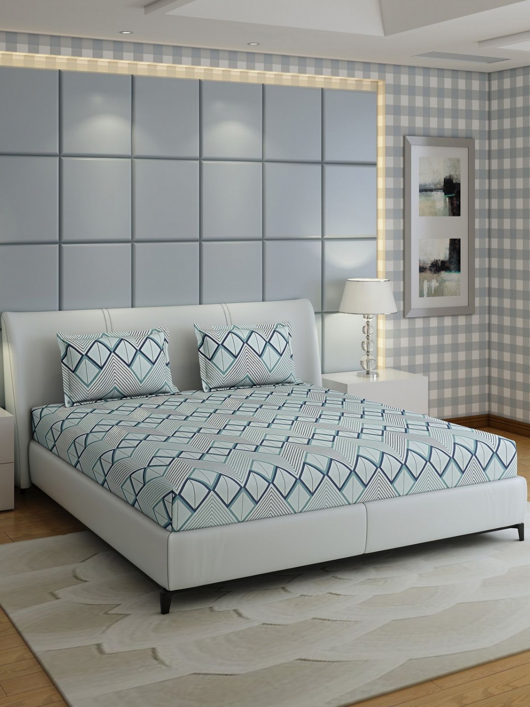 Monte Carlo Fashnik Blue Geometric Cotton 144 TC Queen Bedsheet with 2 Pillow Covers
Monte Carlo Fashnik Blue Geometric Cotton 144 TC Queen Bedsheet with 2 Pillow Covers