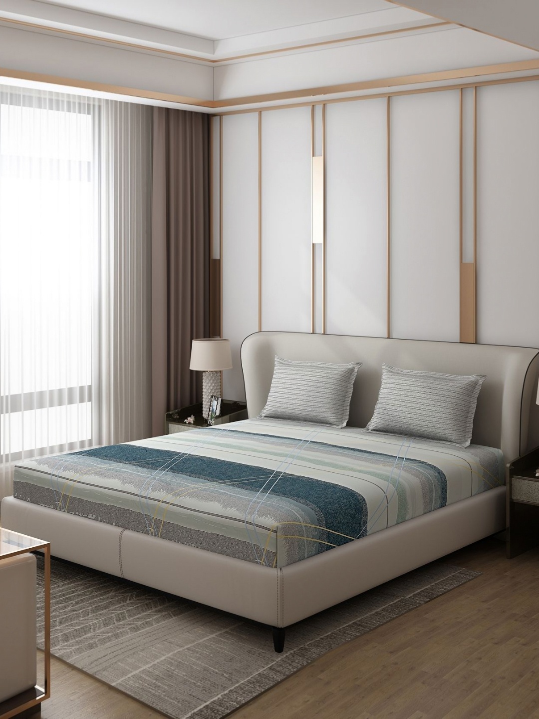 Monte Carlo Aromatic Grey & Blue Geometric 110 TC Queen Bedsheet with 2 Pillow Covers
Monte Carlo Aromatic Grey & Blue Geometric 110 TC Queen Bedsheet with 2 Pillow Covers