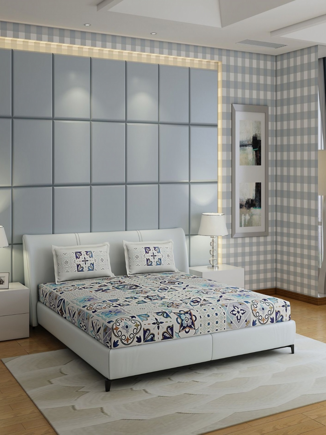 Monte Carlo Morocan White & Blue Ethnic Cotton 300 TC King Bedsheet with 2 Pillow Covers
Monte Carlo Morocan White & Blue Ethnic Cotton 300 TC King Bedsheet with 2 Pillow Covers