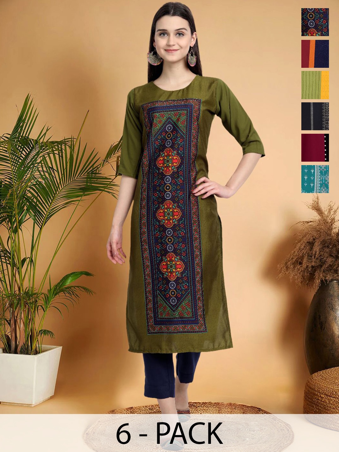 7Threads Selection Of 6 Ethnic Motifs Printed Round Neck Straight Kurtas, Green
7Threads Selection Of 6 Ethnic Motifs Printed Round Neck Straight Kurtas, Green
