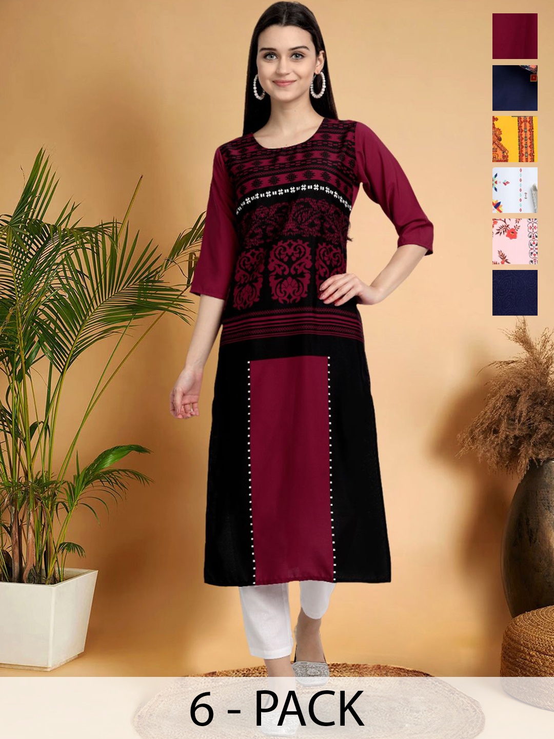 7Threads Selection Of 6 Ethnic Motifs Printed Round Neck Straight Kurtas, Black
7Threads Selection Of 6 Ethnic Motifs Printed Round Neck Straight Kurtas, Black