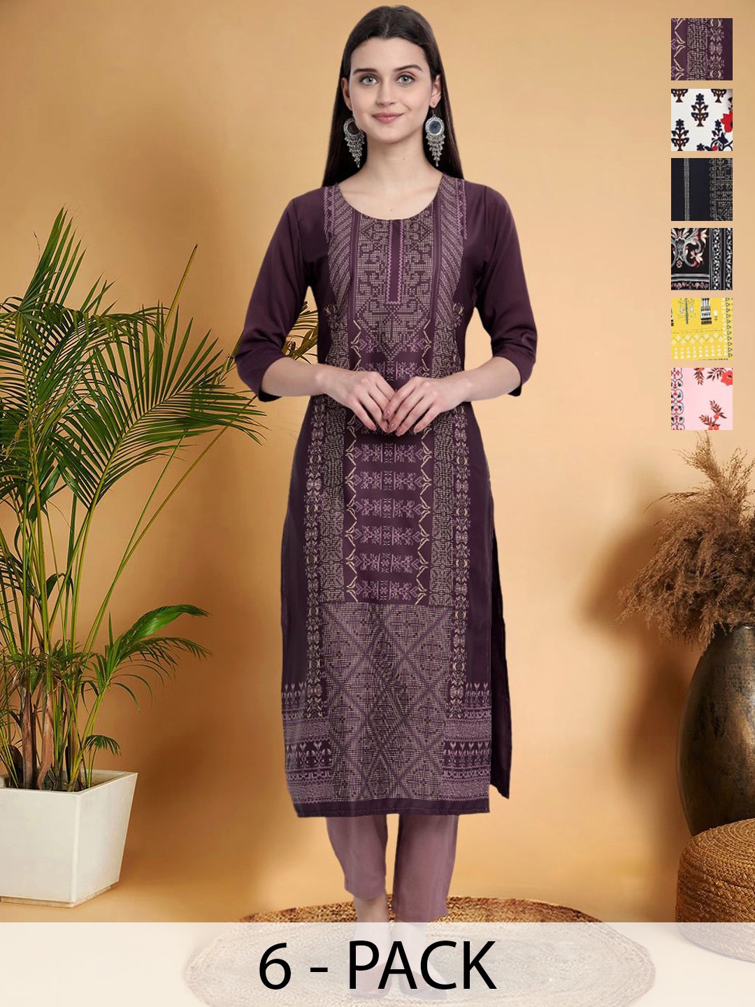 7Threads Selection Of 6 Ethnic Motifs Printed Round Neck Straight Kurtas, Purple
7Threads Selection Of 6 Ethnic Motifs Printed Round Neck Straight Kurtas, Purple
