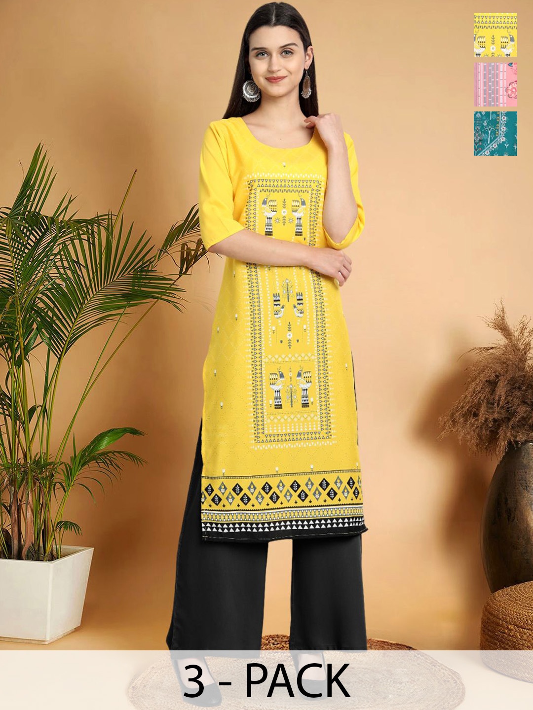 7Threads Selection Of 3 Ethnic Motifs Printed Round Neck Straight Kurtas, Yellow
7Threads Selection Of 3 Ethnic Motifs Printed Round Neck Straight Kurtas, Yellow