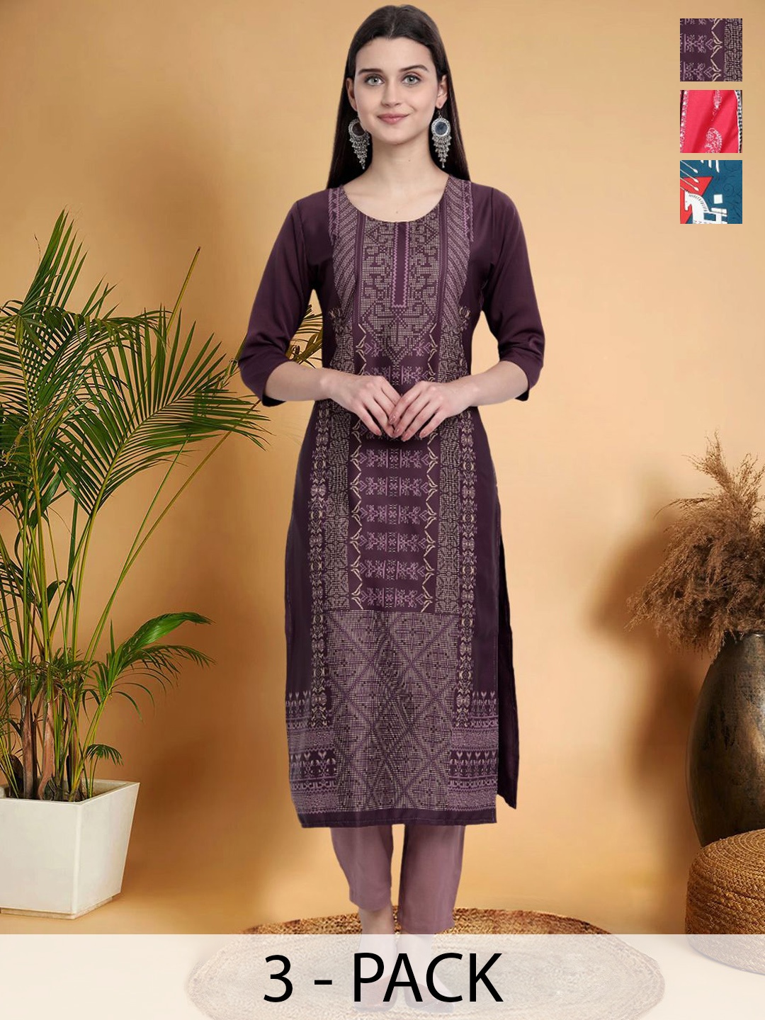 7Threads Selection Of 3 Ethnic Motifs Printed Round Neck Straight Kurtas, Mauve
7Threads Selection Of 3 Ethnic Motifs Printed Round Neck Straight Kurtas, Mauve