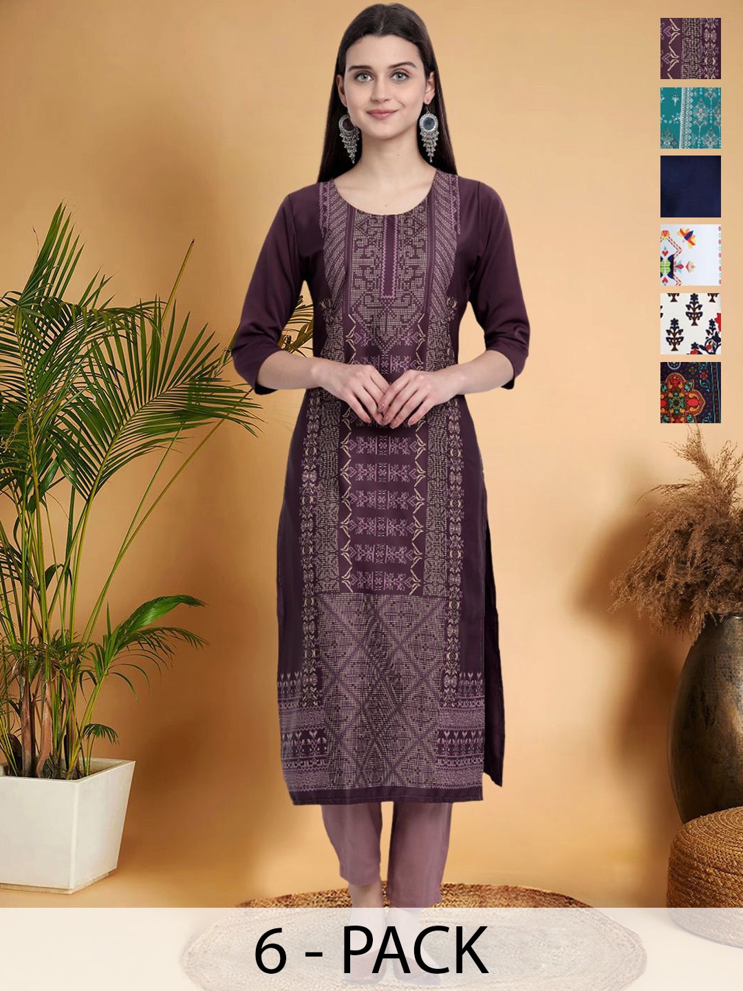 7Threads Selection Of 6 Ethnic Motif Printed Round Neck Straight Kurtas, Purple
7Threads Selection Of 6 Ethnic Motif Printed Round Neck Straight Kurtas, Purple